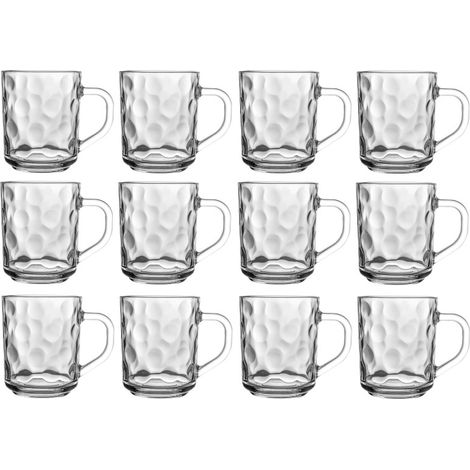 Lot de 12 tasses en verre martelé - Transparents Contenance 24,6 cl Entièrement en verre - Livraison gratuite
