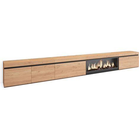 Skraut Home – Meuble TV avec cheminée électrique LED – Grand rangement chêne noir – Dimensions 107x45x35cm – Effet de feu 3D (1/5)