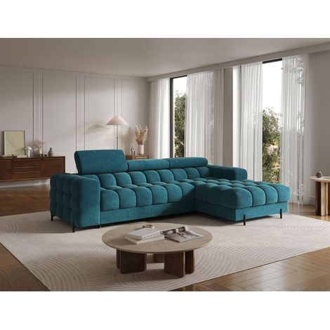 Ecksofa mit Schlaffunktion Sofa FERROL Stoff Aphrodite Dunkelblau Ottomane Rechts (1/5)