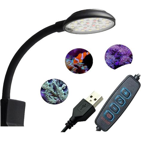 Éclairage LED pour Aquarium Lampe Clipser Étanche Lumière Réglable 3 Modes pour Petit Réservoir de Poissons et Plantes Aquatiques USB