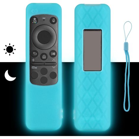 Coque télécommande en silicone compatible avec Samsung Neo QLED OLED Smart TV Solar Cell BN59-01432D BN59-01432A BN59-01439A Télécommande Housse de protection antichoc avec bleu fluorescent et cordon (1/5)
