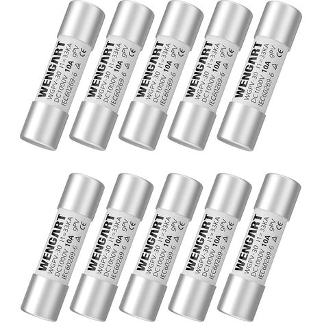 Solar Fuses WGPV-30,1000VDC,10pcs 10A 10x38mm,I33kA,Fast Photovoltaic Fuses for Solar Photovoltaic Applications (1/5)