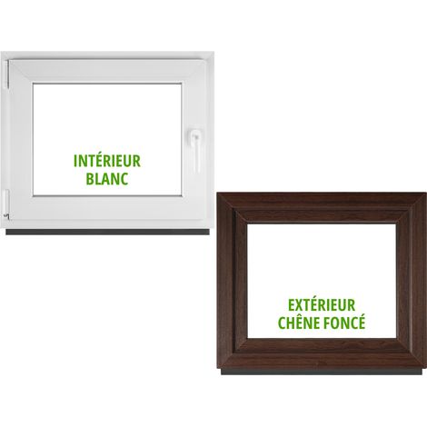 Fenêtre PVC BauPlaza 120 x 115 cm (Largeur x Hauteur) Oscillo-Battante Ouverture Gauche – Chêne Foncé Extérieur / Blanc Intérieur – Double Vitrage (1/5)