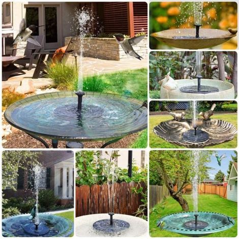 Fontaine Solaire - - 3W - Batterie Intégrée - 6 Buses - Décoration de Jardin (1/4)