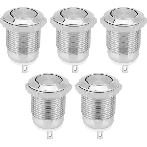 5Pcs Metal Push Button Switch 1 Normally Open 2 Pins Waterproof Self Reset Electronic Supplies(Flat Head ) (1/5)