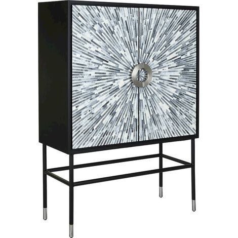 Buffet élégant bicolore design résine os moderne - Noir blanc éclaté sur fond noir (1/5)