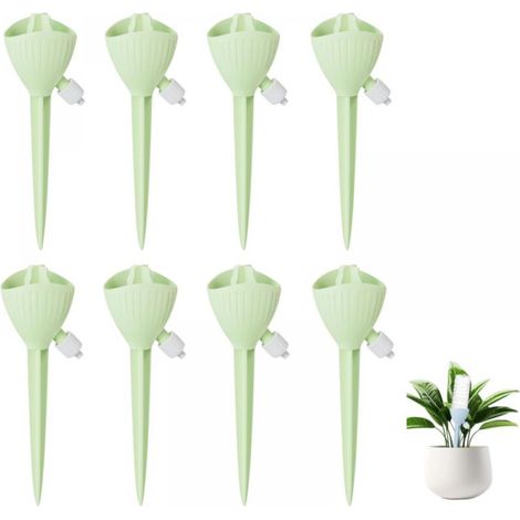 Lot de 8 arroseurs d'intérieur avec système d'arrosage réglable pour plantes en pot, plantes de jardin et fleurs d'extérieur (vert) (1/5)