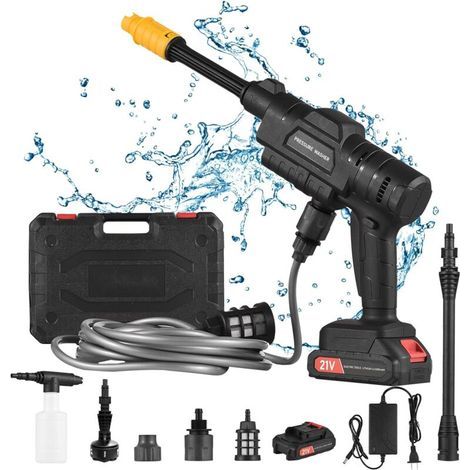Nettoyeur Haute Pression de 21 V &Nettoyeur Portable sans Fil : 435PSI Pistolet à Jet d’Eau électrique avec Batterie pour Un Nettoyage de terrasse, Jardin, Voiture (1/5)