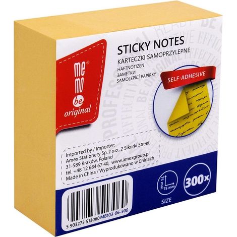 Bloc de notas autoadhesivo MemoBe de 75x75 mm, 300K, amarillo