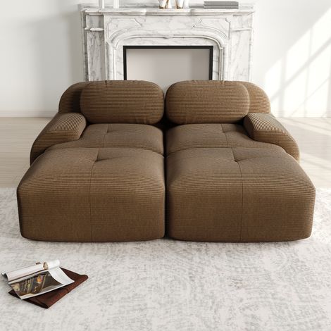 Divano angolare modulare 208/178/75 cm in velluto a coste marrone, senza montaggio e con seduta ergonomica (1/5)