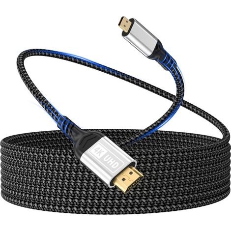 HDMI vers HDMI,Câble de 2m 4K@60Hz,Micro HDMI 2.0,3D HDR,ARC,compatible avec Raspberry Pi 5/4,appareils photo A6300 A6400,GoPro Hero 9/8/7/6,Yoga,TV Odroid,ordinateurs portables,moniteurs (1/5)