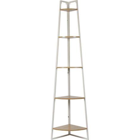 Paris Prix – Étagère d'angle 5 niveaux 180cm – Structure métal – Plateaux panneaux de particules – Charge maximale 5kg – Couleur blanc (1/5)