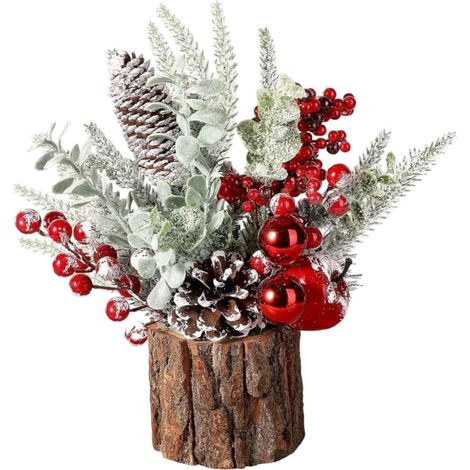 Adorno artificial para árbol de Navidad, adorno de escritorio con esquejes de frutos secos, arreglo floral navideño para repisa, tipo 1 (1/5)