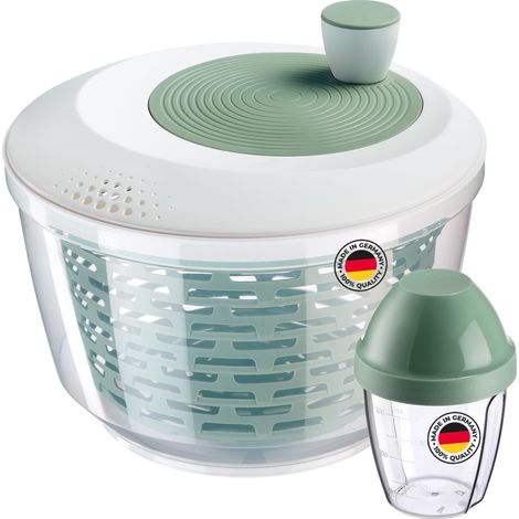 Essoreuse à salade – Idéale pour laver, essorer et servir la salade, saladier peu encombrant avec couvercle et bec verseur, antidérapant, 4,4 l – plastique, sans BPA (1/5)