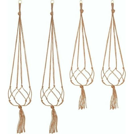 Lot de 4 cintres en corde pour pots de fleurs à pompons, supports de plantes suspendus intérieurs et extérieurs, décoration de jardin – 2 pièces 105 cm et 2 pièces 90 cm, 4 pieds (1/4)
