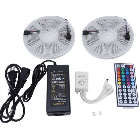 Bande lumineuse RGB 10m IP65 SMD5050 300LED, ruban LED dimmable avec télécommande 44 touches, alimentation US 100-240V.