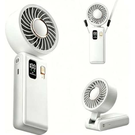 Ventilateur à main, mini ventilateur portable 3 en 1, ventilateur de bureau pliable à 180° avec écran LED, USB 6000 mAh rechargeable 1-100 vitesses ventilateur de poche pour bureau, extérieur, camping (1/5)