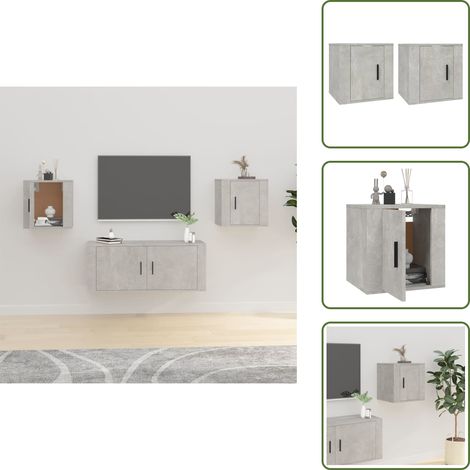 TV-Wandschränke 2 Stk. Betongrau 40x34,5x40 cm - TV Schrank - Wandregal - Wohnzimmereinrichtung - Betonoptik - Regal Grau (1/5)