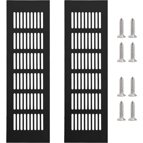 Grilles de ventilation rectangulaires en alliage d'aluminium avec 8 vis, noires, 250 x 80 mm (1/5)