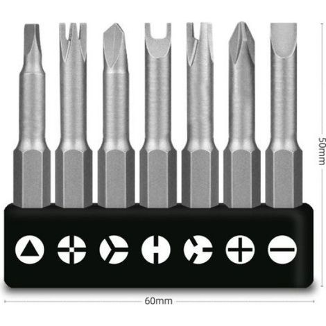 Lot de 7tournevis spécialement formés avec manche de tournevis, jeu d'embouts spéciaux, tournevis triangulaires, 50 mm (1/5)