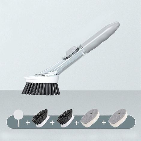 Lot de 4 recharges de brosses à vaisselle, brosses 3 en 1 éponge et poils pour le lavage de la vaisselle, E (1/5)
