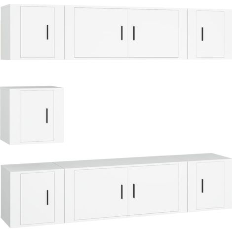 Conjunto de muebles mueble aparador TV televisión salón dormitorio salón 7 piezas madera de ingeniería blanco 020025147