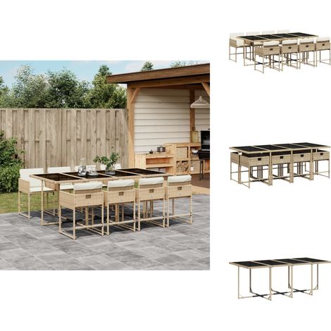 9-tlg. Garten-Essgruppe mit Kissen Beige Poly Rattan - Garten Essgruppe - Garten Essgruppen - Outdoor Essgruppe - Terrasse Essgruppe (1/5)