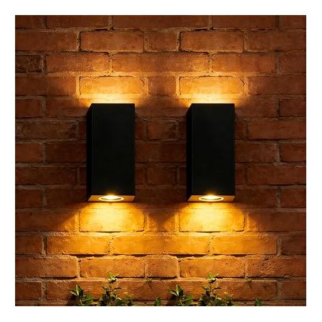 2 Pièces Lampe Murale Intérieur/Extérieur, Douille Haut/Bas, GU10 Étanche IP54, Lampe Murale LED Moderne pour Salon et Jardin, 155mm x 70mm x 87mm, Noire (1/5)