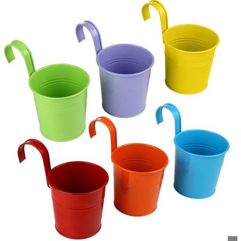 Ensemble de 6 jardinières suspendues en métal, pots suspendus en fer forgé, avec poignées et crochets amovibles,convenant aux fleurs (1/5)