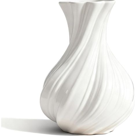 Jarrón de cerámica blanca, jarrón decorativo para ramos de flores, flores secas y frescas, decoración de mesa para sala de estar, comedor, casa de campo, oficina (Estilo B) (1/5)