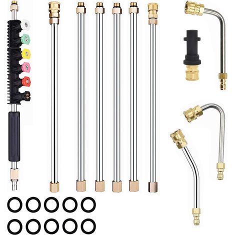 Lance de pulvérisation coudée, avec tige d'extension et 6 embouts de buse, Doté d'un système de connexion rapide de 1/4 de pouce