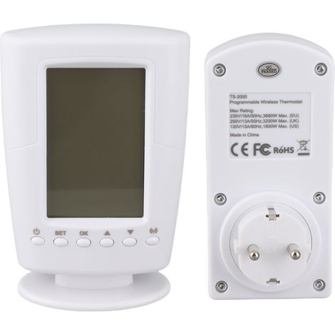 Thermostat intelligent programmable sans fil avec prise secteur, programme de chauffage et de refroidissement, régulateur de température – AC220V-240V 16A, prise UE (1/5)