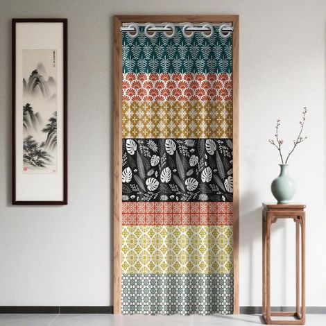 Bohemian Flower Door Curtain Multiple Tropical Plants Room Divider Curtain Foldable Room Divider Curtain for Home Restaurant Door Decoration 78x39 (1/5)