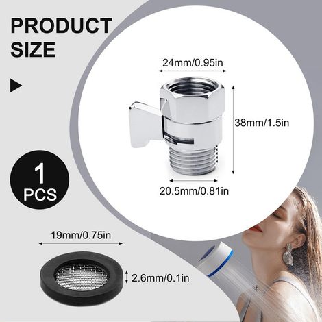 Vanne d'arrêt pour douche en laiton G1/2 Gâchette d'arrêt de débit d'eau pour pommeau de douche et tuyau Inverseur de douche universel avec joint filtrant en acier inoxydable chrome (1/5)