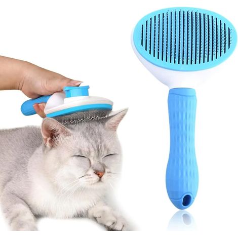 Brosse autonettoyante compatible avec les chiens et les chats - Peigne de toilettage avec manche lisse et bouton de nettoyage - Outils de toilettage pour animaux (1/5)