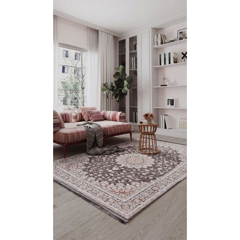 Tapis persan Rasam  - 150x100cm, Rectangular - 100% Acrylique - Tissé - Gris