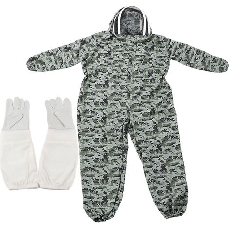 [JAMAIS UTILISÉ]Einteiliger Imkeranzug mit doppeltem Reißverschluss und Handschuhen für Imker (1 Paar XXL-Handschuhe, XXL-Imkeranzug)