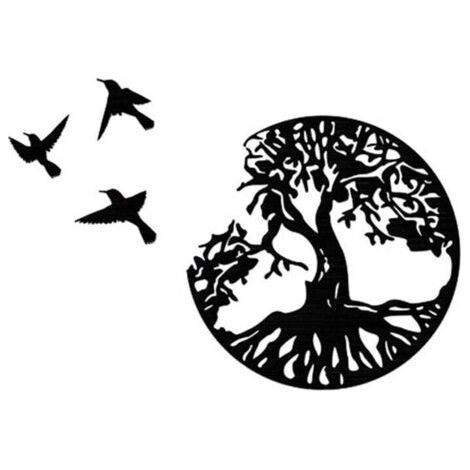 QORVA-Arbre de vie et oiseau, décoration murale artisanale en métal, ornement de silhouette en fer suspendu