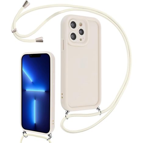Coque pour iPhone 13 Pro Max 6,7" avec Cordon de Collier Réglable, Etui Protection de la Caméra Silicone Souple TPU Antichoc Housse avec Corde Lanyard Cover pour Femmes Filles, Blanc (1/5)