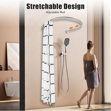Tringle à rideau de douche en forme de U en acier inoxydable barre de douche sans perçage barre de rideau de douche baignoire barre d'arc barre de rideau de douche barres d'angle de rideau