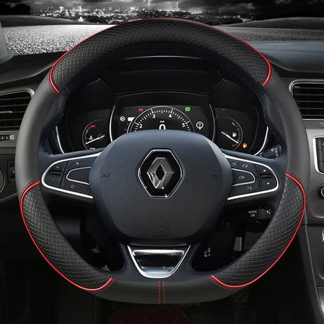 Housse de volant en cuir rouge en forme de D, compatible avec Renault Scenic, Clio, Laguna 2, 3, 4, 5, Kangoo, Fluence, Megane, Trafic, Talisman, Twingo et Kaptur. (1/5)