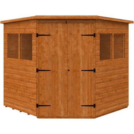 7 x 7 Feet Corner Shed 12mm Shed - Solid Wood/Softwood/Pine - L205 x W205 x H209 cm - Burnt Orange