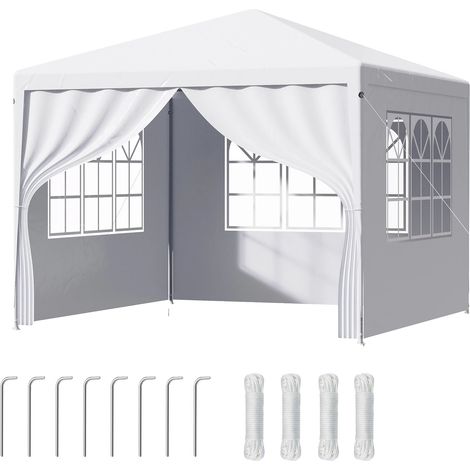 Abri de jardin, Imperméable et Résistant aux UV, Parois Latérales Détachables, Tissu blanc 3x3M (1/2)