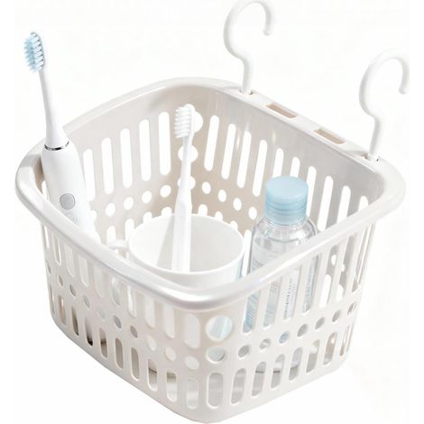 Étagère de douche plastique avec trous d'évacuation - Gain de place, robuste et durable - Panier mural rangement cuisine salle de bain WC (blanc)