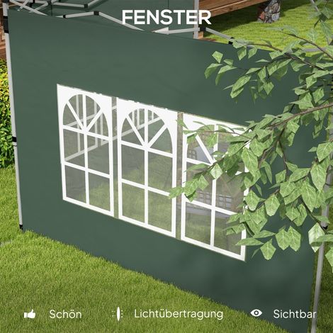 Lot de 2 panneaux latéraux pour tonnelle 3x3/3x4 m, paroi avec fenêtre, imperméable vert (1/5)