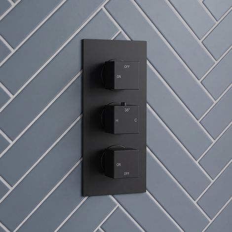 Signature React Thermostatic 2 Outlet Concealed Shower Valve Triple Handle - Matt Black (1/3)