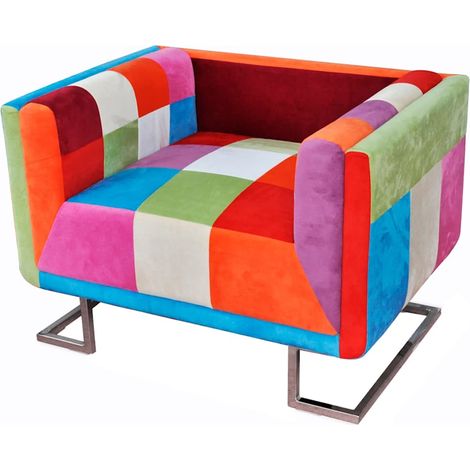 Maison Exclusive - Poltrona a Cubo con Gambe Cromo e Design Patchwork in Tessuto (1/5)