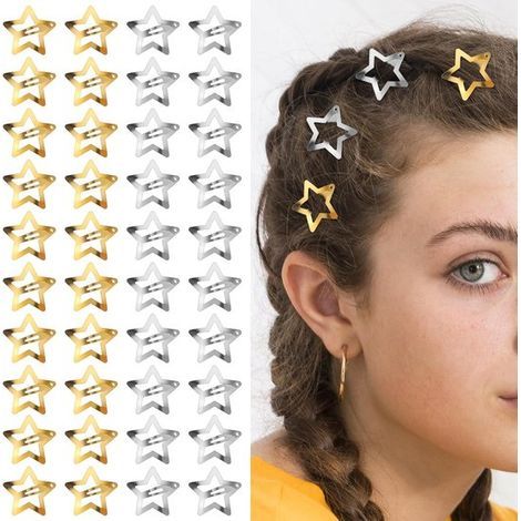 40 sternförmige Haarnadeln, gold/silber, hübsche sternförmige Haarnadeln für Frauen und Mädchen, hohle sternförmige Haarnadeln für Partys und Feste. (1/5)