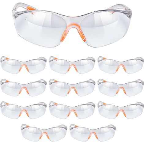 Lunette de Protection Travail - Lot 12x Lunettes de Sécurité Transparente avec Verres en Plastique - Lunette Protection Bricolage Poussiere Chimie Lycée Laboratoire Homme (1/5)