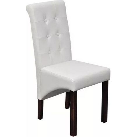 Chaise simili cuir blanc et pieds bois massif Zinar - Lot de 2